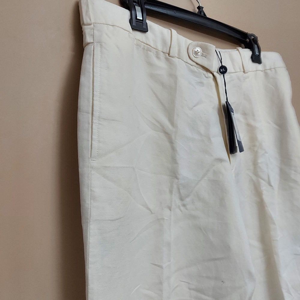 Ralph Lauren hight waist straight leg dress pants White Size 14 Flax Cotton - Picture 3 of 10
